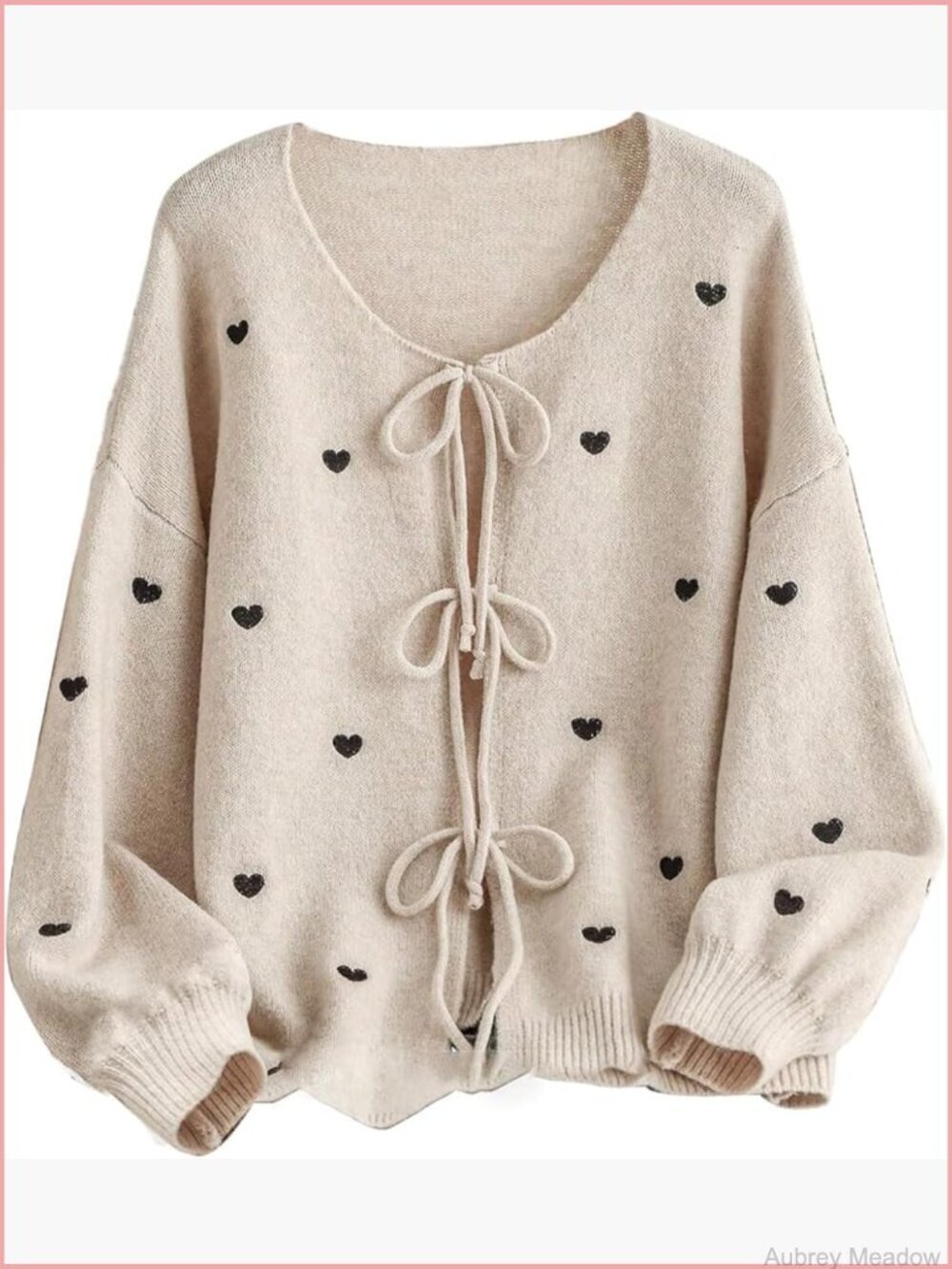 Plus Size Heart Pattern Tie Front Cardigan Long Sleeve